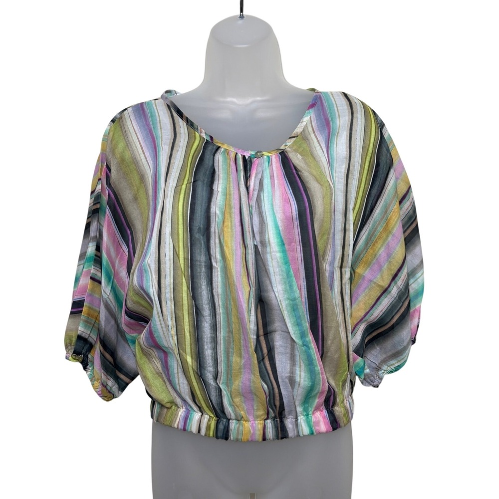 Devotion Twins Colorfull Vertical Striped Elastic Cuffs Boho Blouse Womens Small